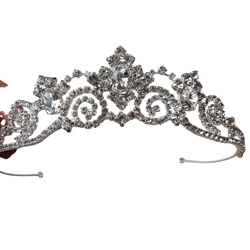 Silver Rhinestone Tiara Crown Bridal Wedding Pageant Prom Headpiece Crystal